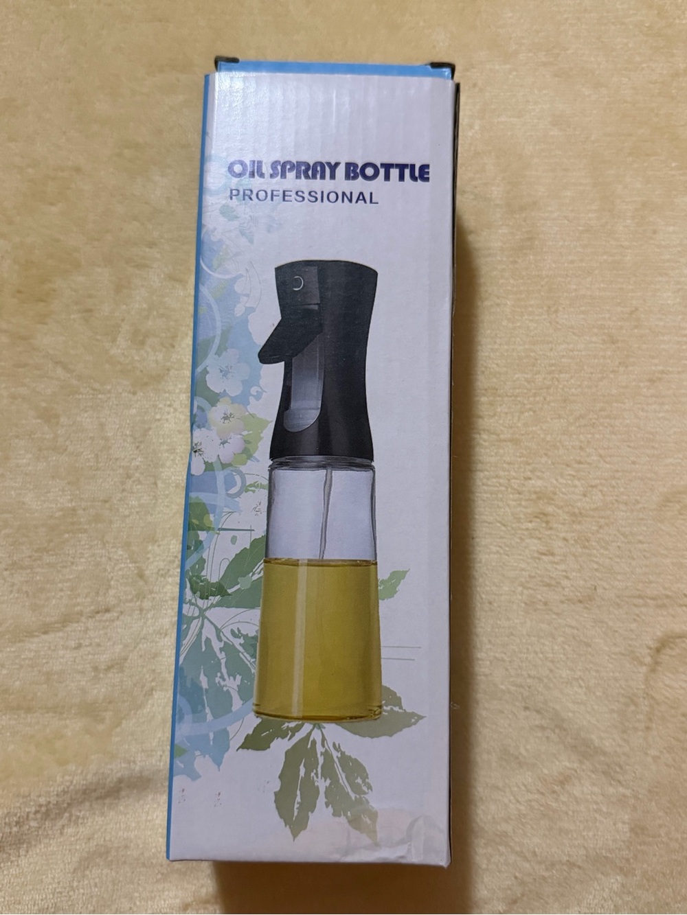 Oil Spray Bottle - Black Top, Clear Glass